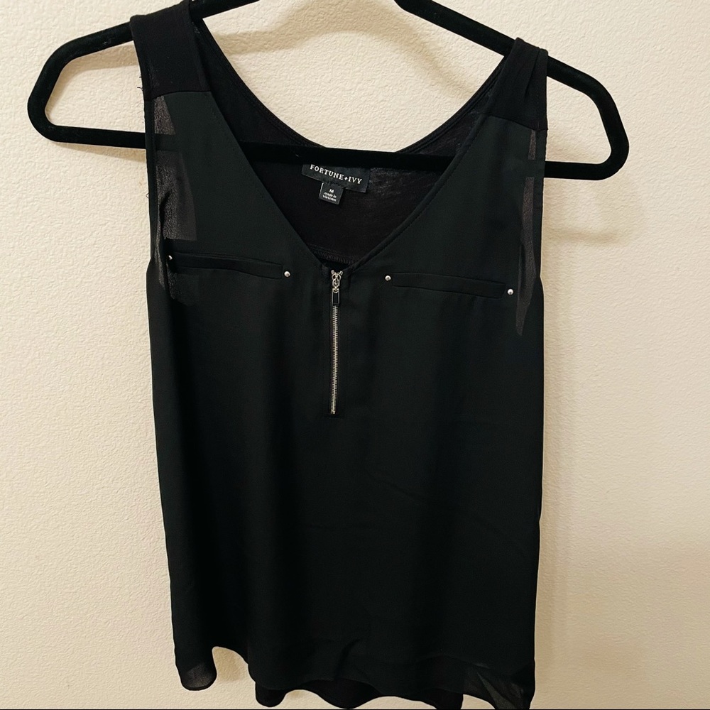 Fortune and Ivy Black Zip-front Tank Top
